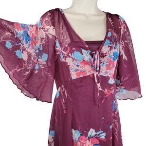 New Band of Gypsies Maxi Dress Cottagecore Boho Summer Floral Burgundy  Medium